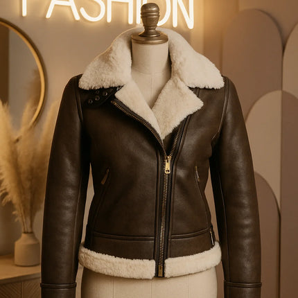 Womens RAF Aviator Real Leather Lambskin Jacket