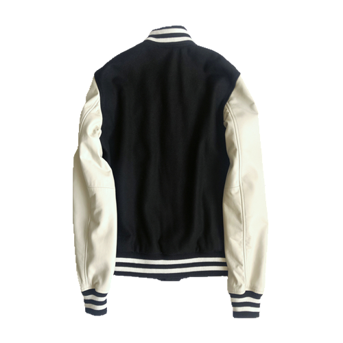 Kacey Mens Black and White Leather Varsity Letterman Jacket