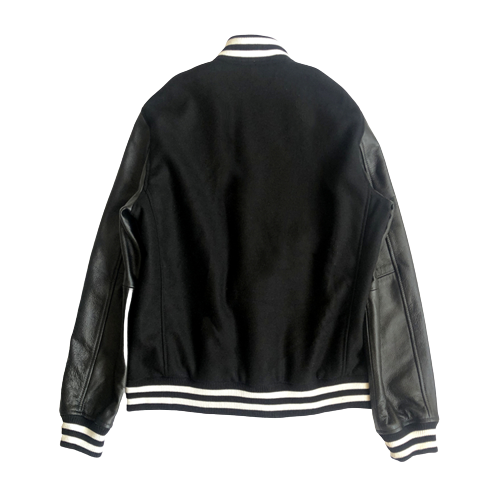 Kacey Mens Black and Black Leather Varsity Letterman Jacket